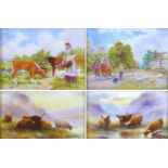 A group of 20th century porcelain painted plaques, comprising a pair painted by E. R. Booth,