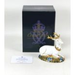 A Royal Crown Derby paperweight, modelled as a limited edition "White Hart", numbered 1480/2000,