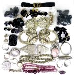 A small group of silver and costume jewellery, including four silver brooches, silver pendant