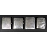 Four Victorian and later silver cigarette cases, comprising an Edwardian case with bright cut