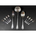 Eleven pieces of Early 20th century Kiev silver, with ornate baronial mark to finials, comprising