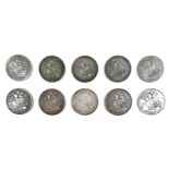 A group of ten 19th century silver crown coins