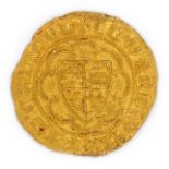 An Edward III gold quarter-noble coin, trans treaty period 1361-1369, cross mint mark, 2.0g, 0.6mm