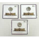 A group of three Elizabeth II Royal Mint £100 fine silver coins, each titled 'Buckingham Palace,