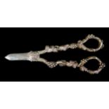 A pair of Edward VII silver grape scissors, with ornate cast handles decorated with fruiting