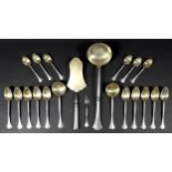 A collection of Russian white metal flatware, stamped '??????' (Geneva) and '84' suggesting 875