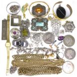 A collection of silver and costume jewellery, including a silver ingot pendant, 6.5cm long, a
