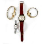 A group of four wristwatches, including a Randall gold plated gentleman's wristwatch, 34mm case on