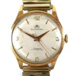 A vintage Bucherer 18ct gold cased gentleman's wristwatch, circa 1970, circular silvered dial with