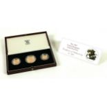 A Queen Elizabeth II Royal Mint gold proof three coin set, 'The 1987 United Kingdom Gold Proof