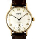 A vintage Vertex Revue 9ct gold cased gentleman's wristwatch, circular silvered dial with mixed