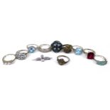 A group of silver rings, comprising a number of dress rings by Gems TV and Gemporia, including an