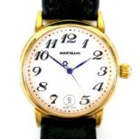 A Montblanc gentleman's gold plated wristwatch, model Meisterstuck 7042, circular silvered dial with