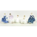 A group of five Royal Doulton lady figures, comprising 'Fragrance', HN2334, 20cm high, 'Thank