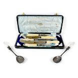 A Victorian five piece carving set, by H. G. Long & Co, Sheffield, in fitted case, together with a