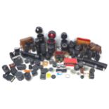 A Collection of retro and later camera lenses, including a Sigma Auto Focus DL Zoom 75-300mm,