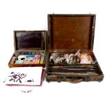 Two 19th century artist's painting sets, each in a fitted wooden case, one French, by Bourgeois