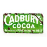 An early 20th century Cadbury Cocoa enamel advertisement, with green background, 61 by 121.5cm. With