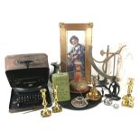 A group of mixed collectables, including a19th century brass tripod quadrant paper scale, by F.