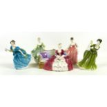 A group of five Royal Doulton lady figures, comprising 'Belle O the Ball', HN1997, 20 by 16.5cm