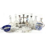 A group of assorted ornaments and silver wares, including a pair of silver dwarf candlesticks, a/f