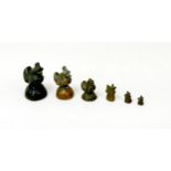 An associated set of six 19th century and later bronze eastern opium weights, modelled as birds,