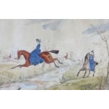 P. F. French: a 19th century hunting scene, with two ladies in blue dresses riding in the