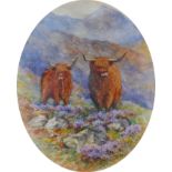 Harry Davis (British, 1885-1970): Highland cattle in a Scottish landscape, signed lower right,