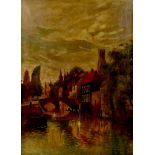 Willem Leendert Bruckman (Dutch, 1866-1928): 'View of Bruges from the Quai Vert', oil on canvas,