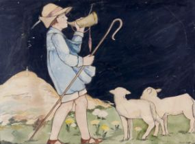 Enid Sarto?: (early 20th century): 'Little Boy Blue', depicting a shepherd boy with horn and two