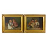 P. Karby (19th century): two scenes of children playing, a pair of oils on panel, one depicting