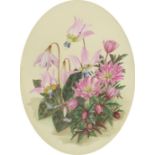 Dorothy Bovey: British (20th century): still life of flowers, signed lower right, oval format,