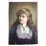 M. Claudel (French, 19th century): a miniature portrait plaque, depicting of a young French woman
