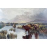 Henry Robinson Hall (British, 1859-1927): 'Highland Cattle, Loch Lomond', depicting five animals