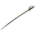 An early 19th century officer?s sword, with brass pierced basket hilt and wooden grip, a/f rusted