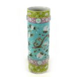 A Chinese porcelain cylindrical vase, late 19th century, used as a stick stand, a/f base missing,