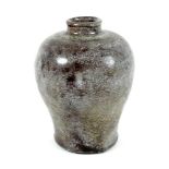 A Chinese porcelain vase, of Meiping form, decorated with a speckled brown and grey glaze, 14 by