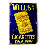 A vintage Will's Cigarettes enamel sign, 91.5 by 61cm. Some rust to edges and throughout back.