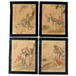 A set of four Chinese paintings on linen, early 20th century, depicting Chinese figures at various