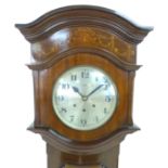 A fine mahogany and inlaid cased eight day mid sized / grandmother longcase clock, 7 inch circular