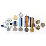 A group military medals and badges, comprising WWI War and Victory medals for '5987 A. Cpl. J. S.