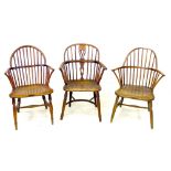 A group of three 18th century low back Windsor armchairs, comprising a Georgian elm and yew