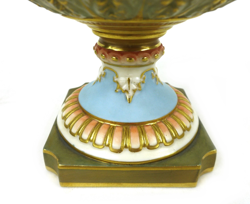 A Royal Worcester vase by Raymond Rea, painted with four swans in flight to a powder blue ground, - Image 10 of 12