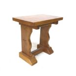 A Lyndon Hammell Cat and Mouseman oak credence table, of small proportions, the adzed rounded