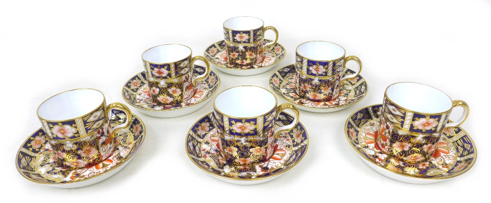 A set of six Royal Crown Derby Imari coffee cans and saucers, pattern 2451, marks to base. (6)