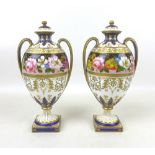 A pair of Royal Crown Derby Albert Gregory lidded vases, of bulbous form, painted with a border of