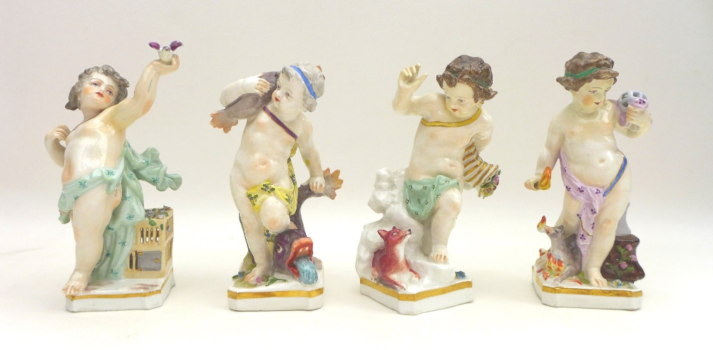 CATALOGUE AMENDMENT: A set of four 19th century Meissen style porcelain putti figures