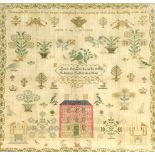 A George IV sampler, by E. Robinson, Aged 13, dated 1824, 52.5 by 56.5cm, mounted, and with birdseye