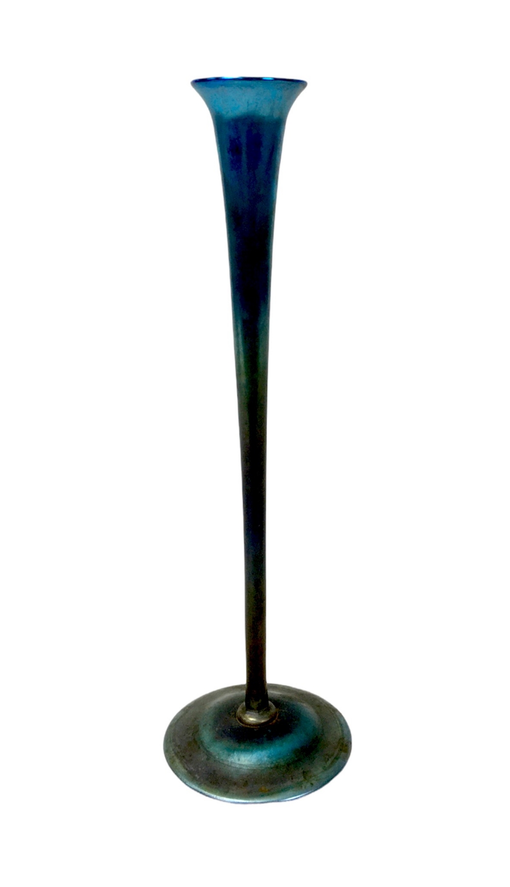 A Tiffany Favrile iridescent blue glass vase, numbered '9666 K' and signed L. C. Tiffany Favrile' to