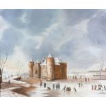 After Jan Beerstraaten (Dutch, 1622-166): 'The Castle of Muiden in Winter', a modern copy dated